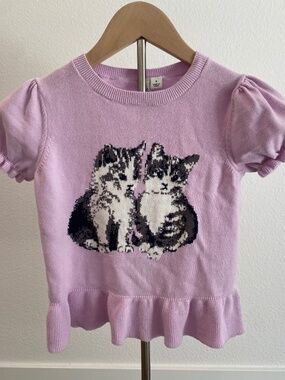 Janie and Jack Cute Kitten Purple Knit Top - EUC